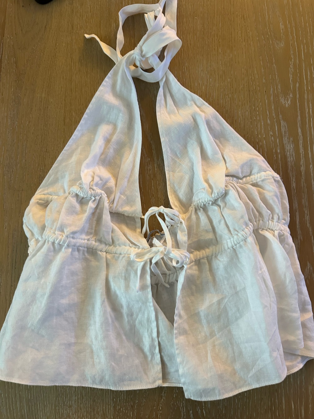 Sunday Best White 100% Linen Halter Tie-Front Tank